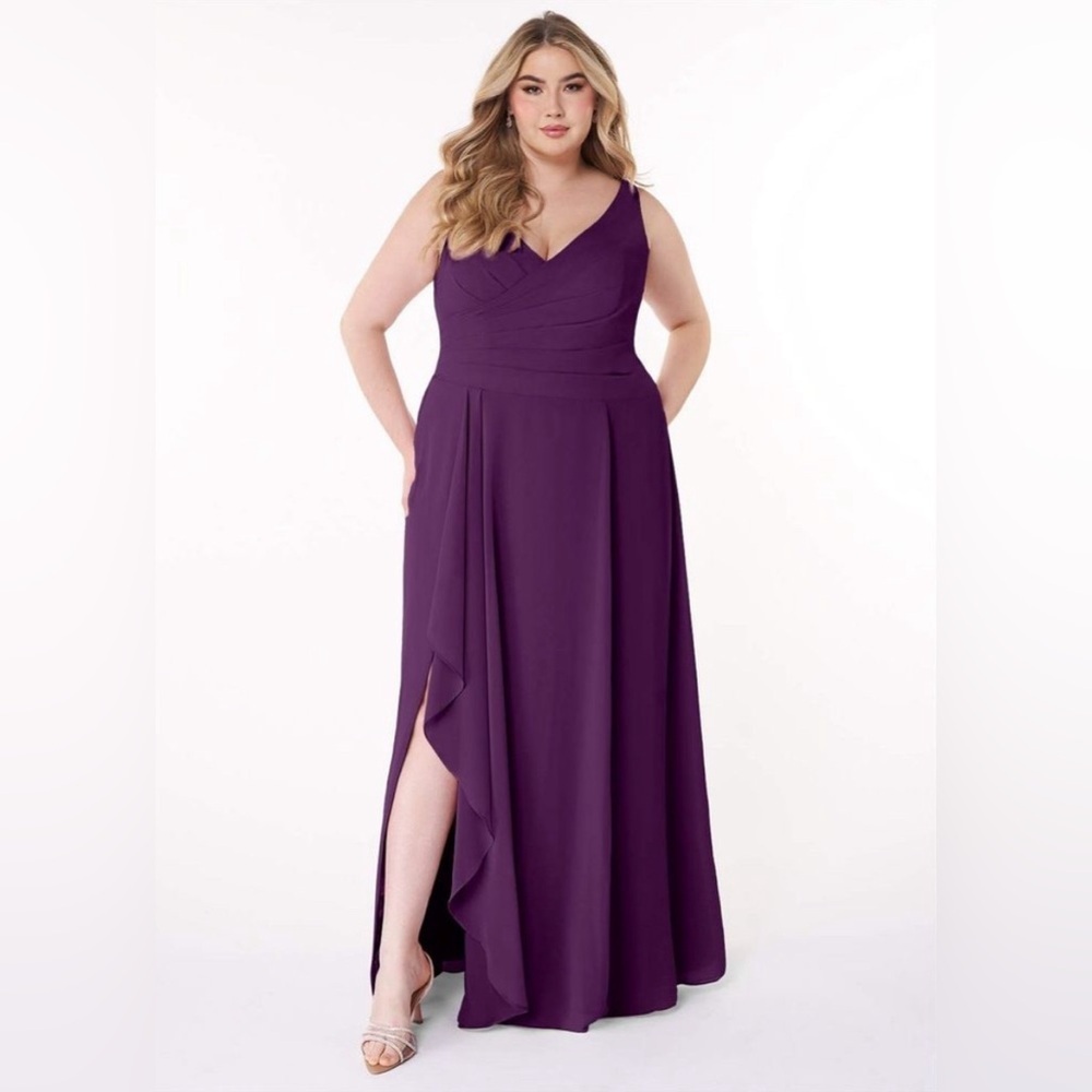 NWT Azazie Kori In Grape A-Line Pleated Chiffon Dress Custom Size
